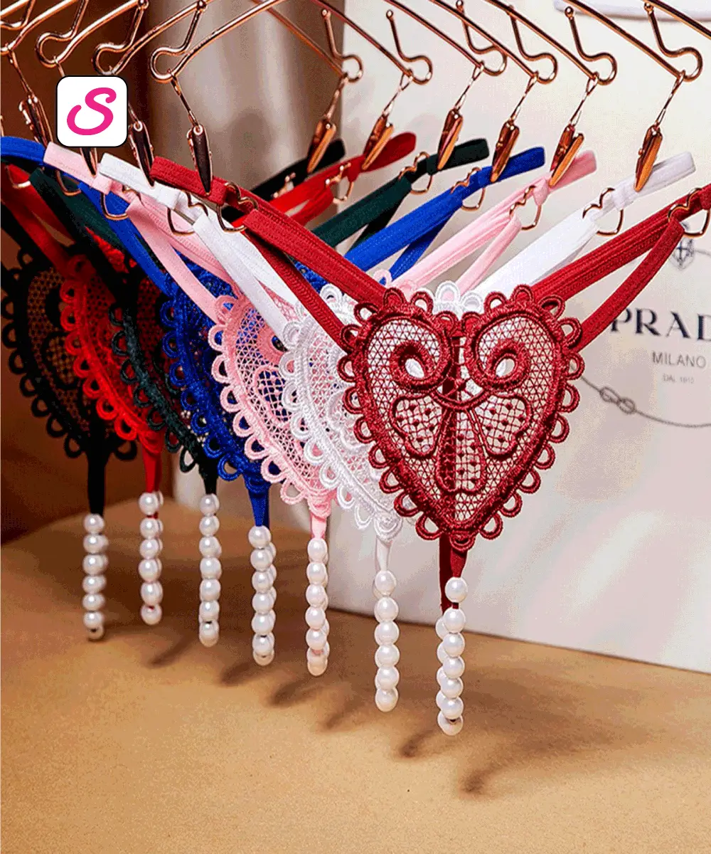 Gorgeous Love Heart Pearl Lace Thong Transparent Sexy Panty SonariBD 105251 (1)